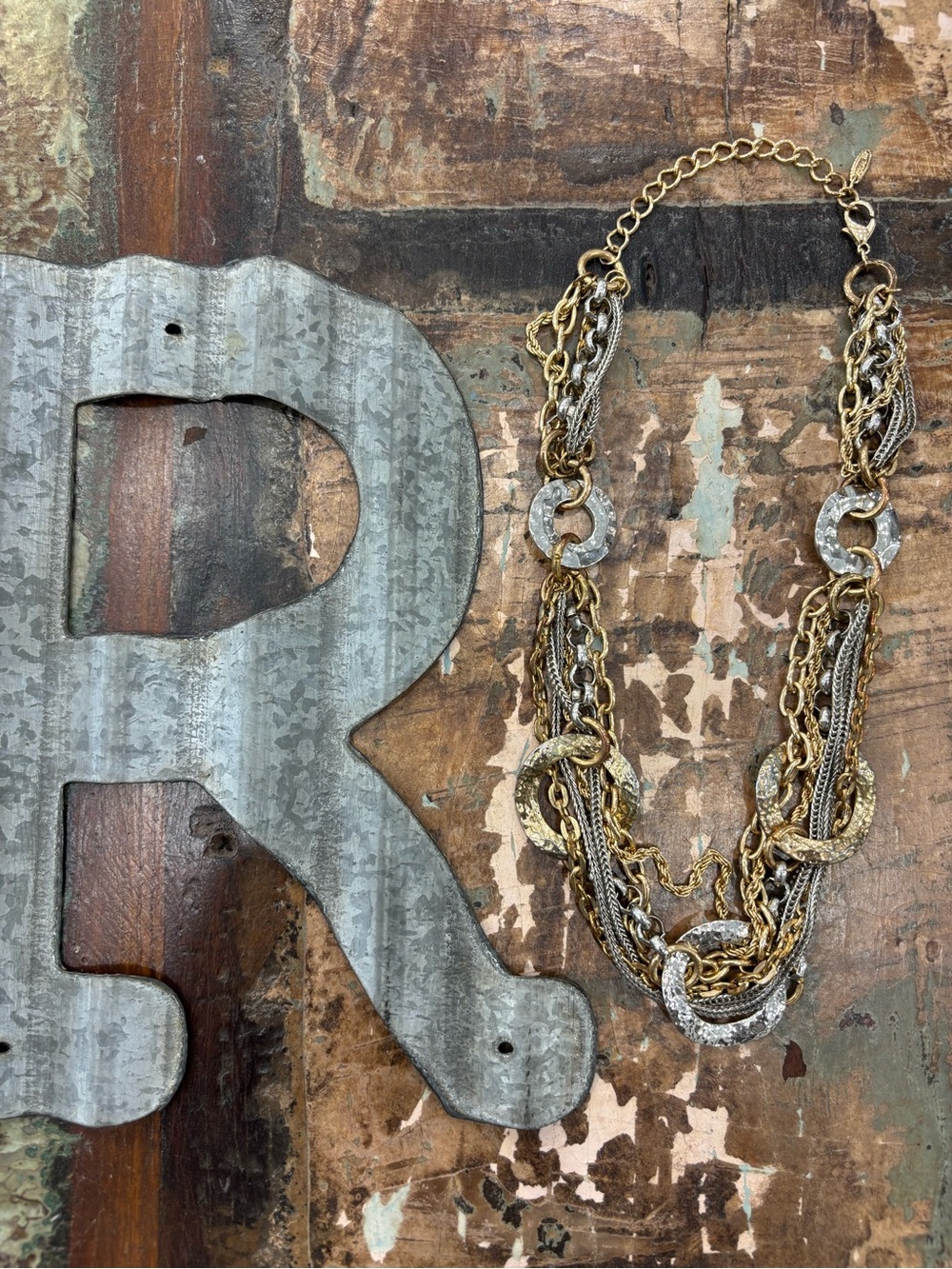 VCLM Two-Tone Mixed Chain Necklace in Gold and Silver